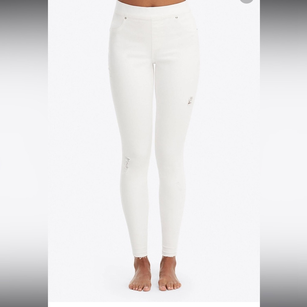 NWT SPANX high rise distressed skinny denim in white